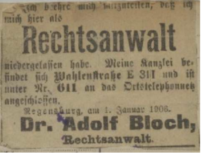 Stolperstein Dr. Adolf Bloch